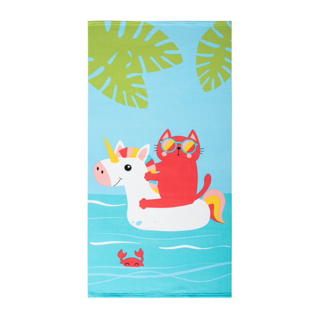 Beach Towel Cat on Unicorn Floatie