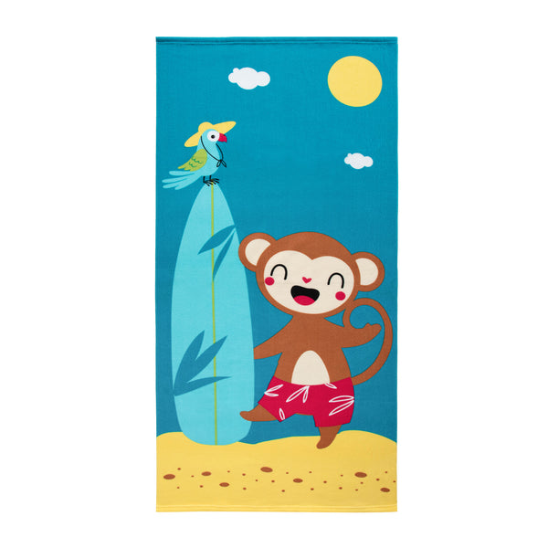 Beach Towel Monkey with Surfboard