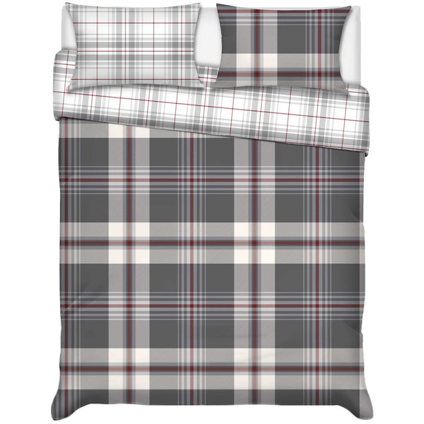 Grey & Burgundy Plaid 3-piece Comforter set