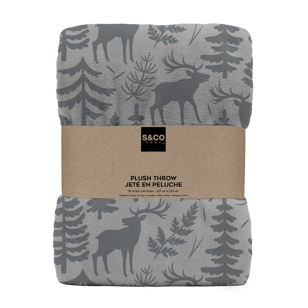 Printed Microplush Throw--Grey Forest
