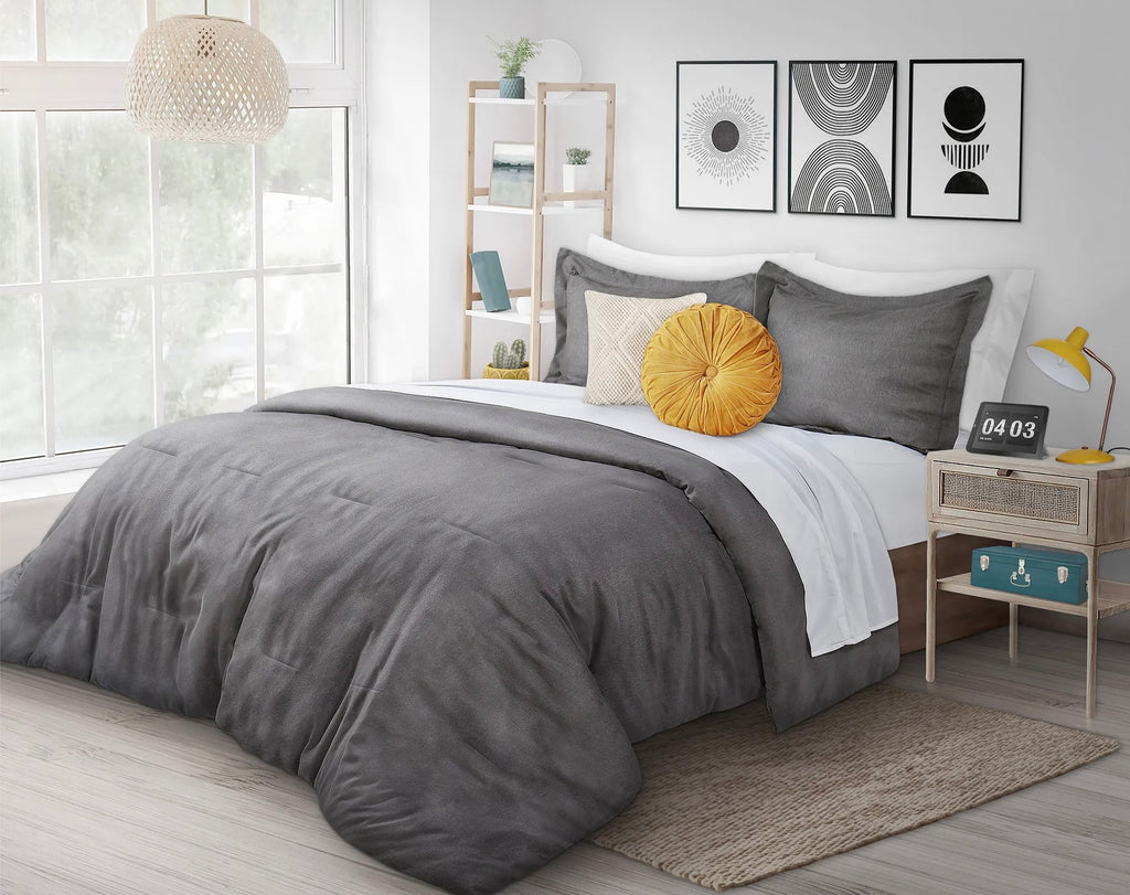 Heathered Flannel Comforter Set – Charcoal