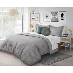 Heathered Flannel Comforter Set – Warm Grey
