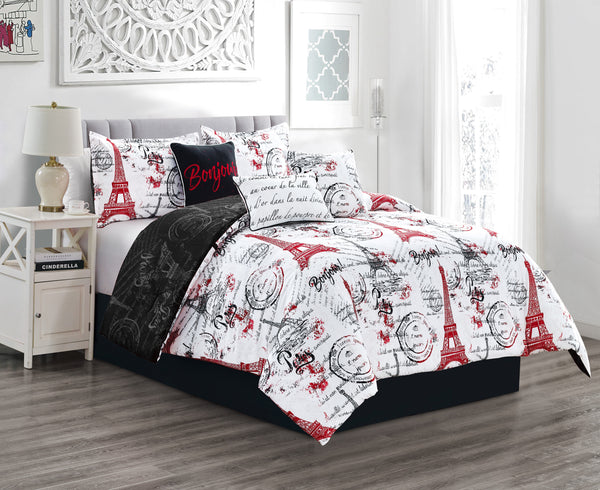 Paris Red 7-piece Reversible Comforter set